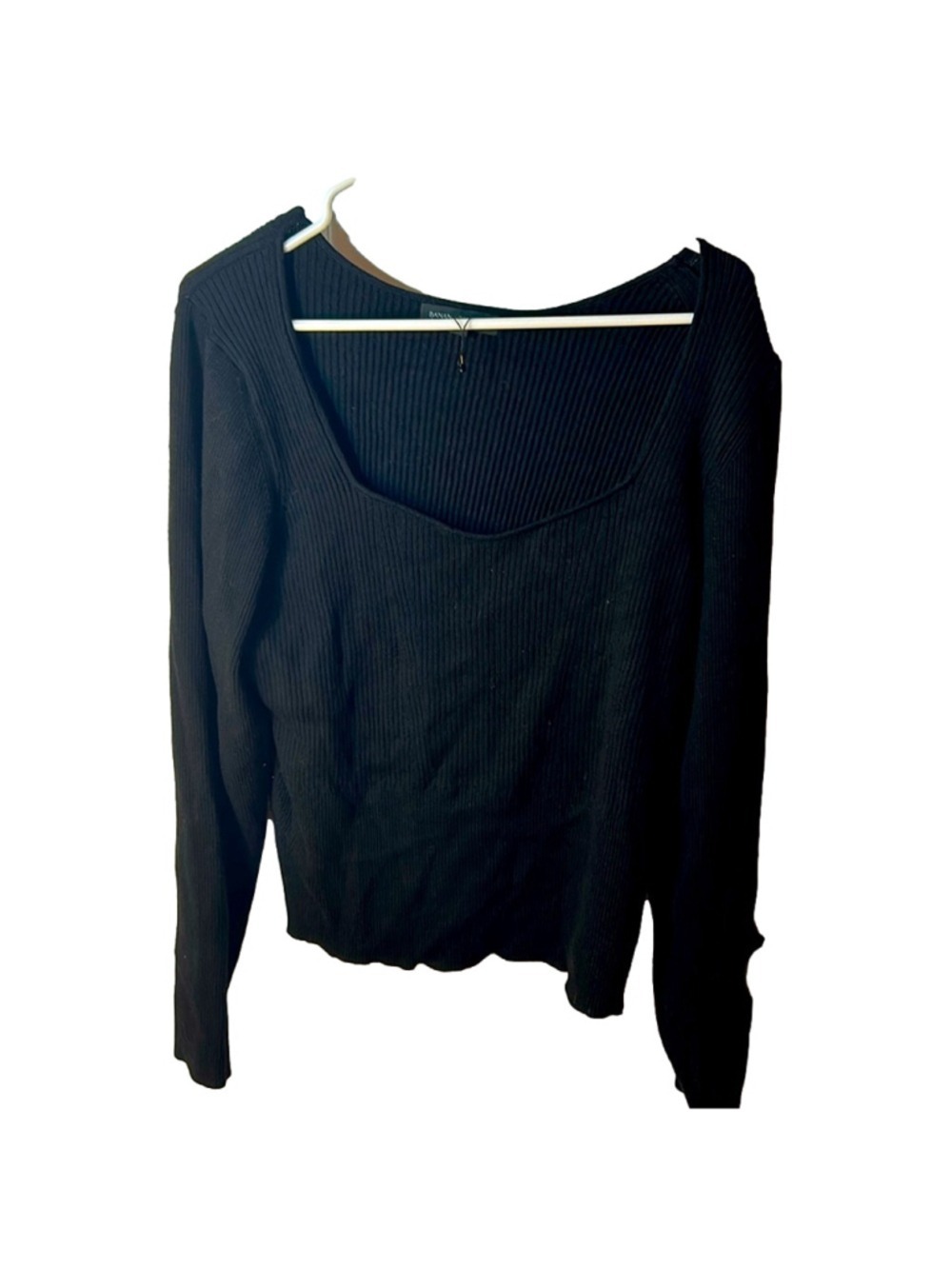Banana Republic rayon blend square neckline ribbed knit black pullover sweater